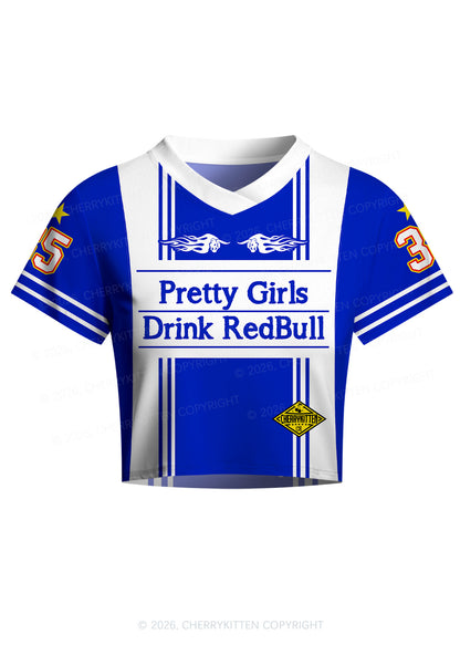 Girls Drink Red Y2K Crop Football Jersey Shirts Cherrykitten