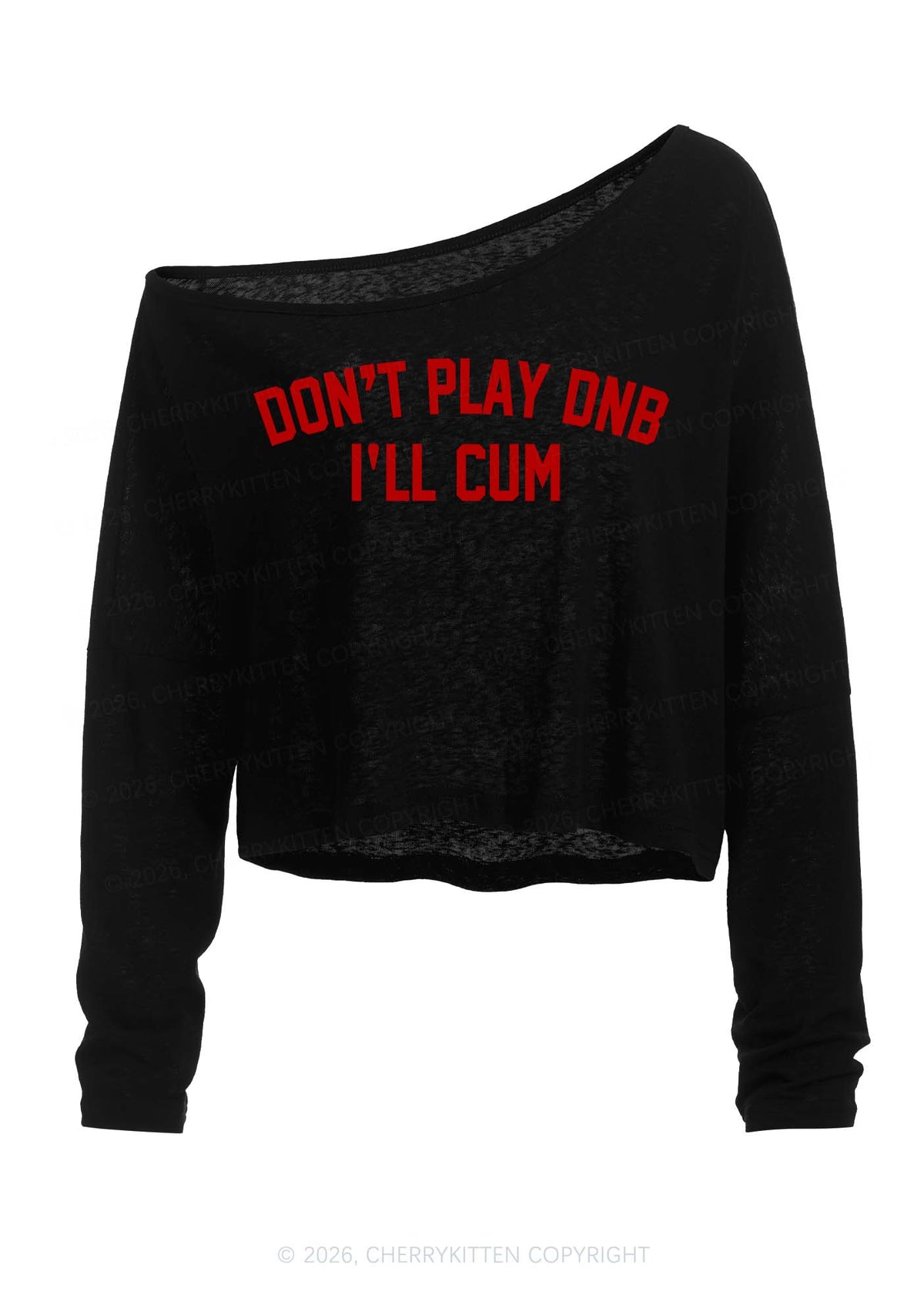 Dont Play DNB Y2K Off Shoulder Long Sleeve Crop Top Cherrykitten