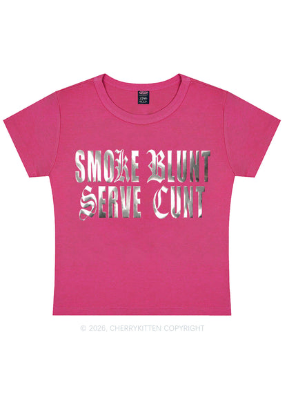 Smoke Blunt Silver Foil Printed Y2K Baby Tee Cherrykitten