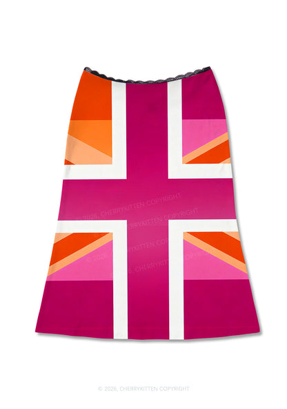 Lesbian Cross Flag Pride Y2K Print Midi Skirt Cherrykitten