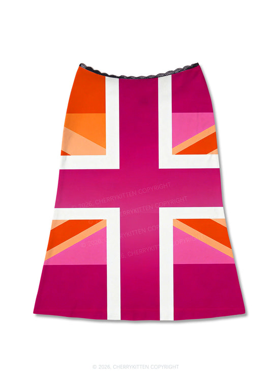 Lesbian Cross Flag Pride Y2K Print Midi Skirt Cherrykitten