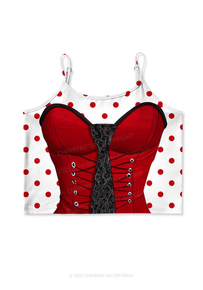 Dots Red Corset Y2K Print Cami Crop Top Cherrykitten