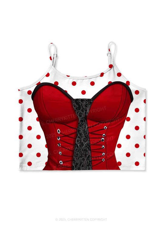 Dots Red Corset Y2K Print Cami Crop Top Cherrykitten