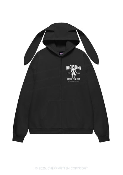 Halloween Horror Film Club Y2K Bunny Ear Zip Hoodie Cherrykitten