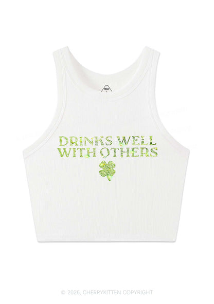 Rhinestone Drinks Well With Others St Patricks Y2K Crop Tank Top Cherrykitten