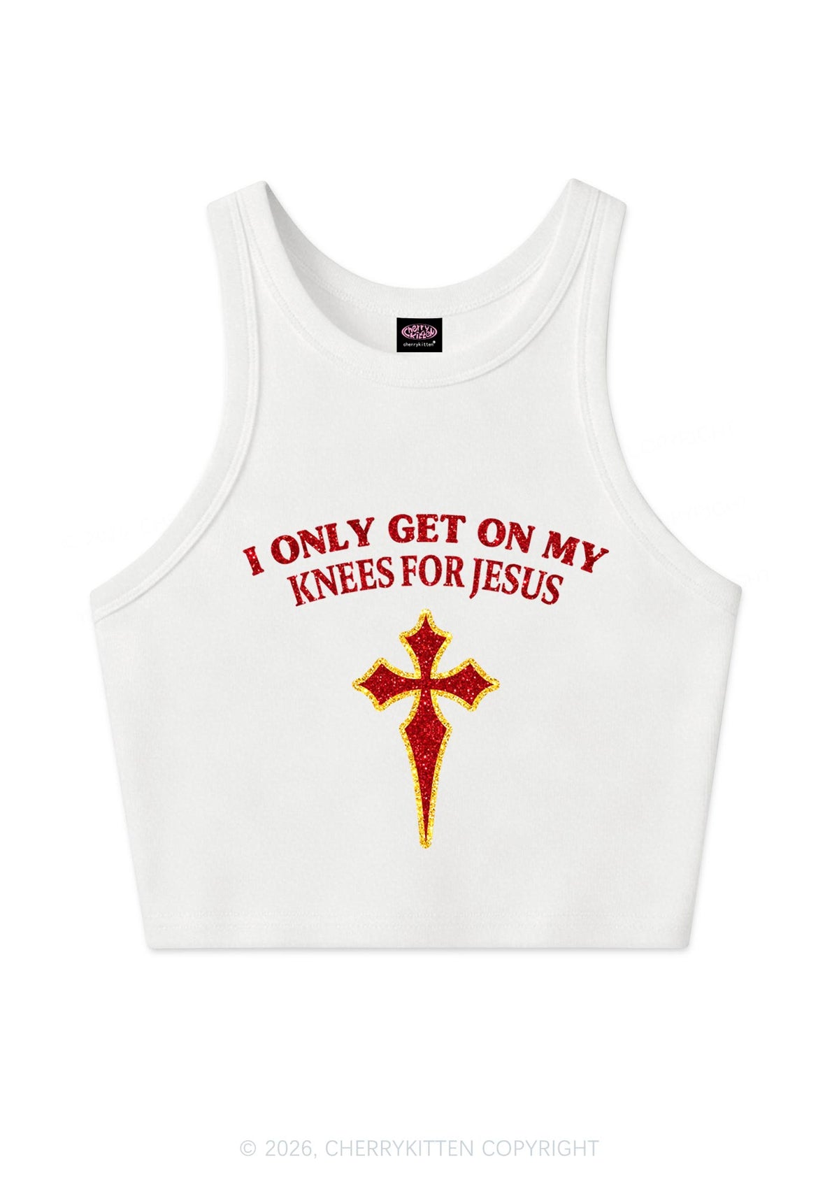 Glitter Get On My Knees For Jesus Y2K Crop Tank Top Cherrykitten
