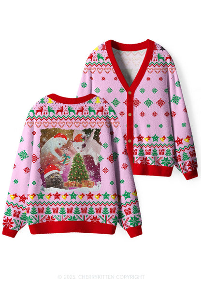 Cats Gift Y2K Christmas Cardigan Knit Sweatshirt Cherrykitten