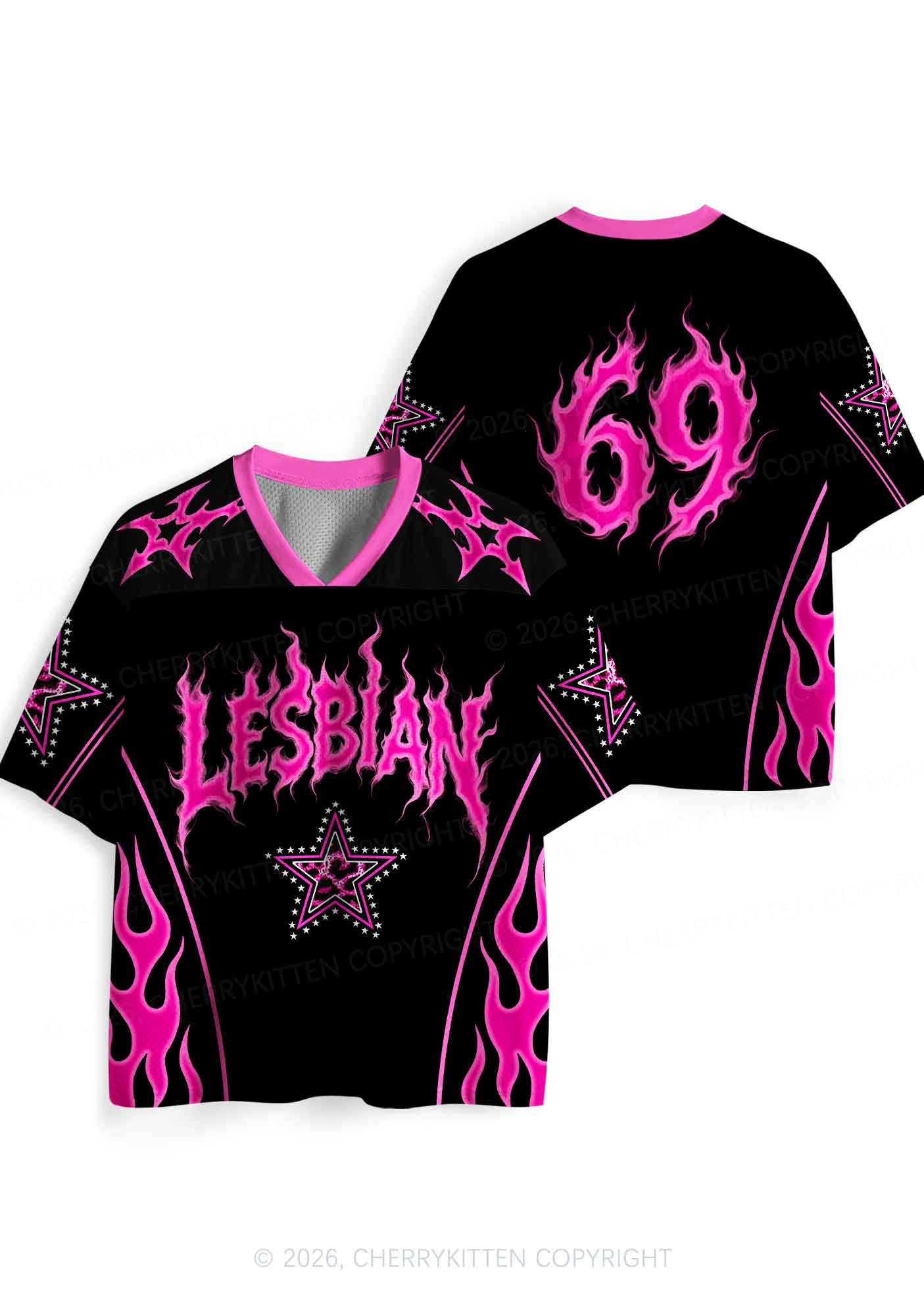 Hot Pink Flame Lesbian Pride Y2K Sport Jersey Shirts Cherrykitten