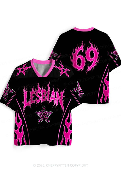Hot Pink Flame Lesbian Pride Y2K Sport Jersey Shirts Cherrykitten