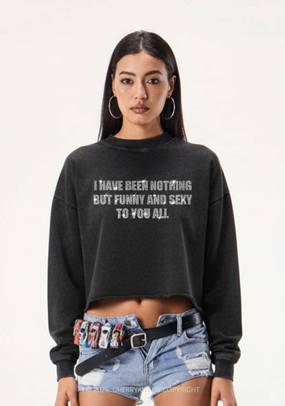 Rhinestone I Have Been Funny Y2K Crop Washed Sweatshirts Cherrykitten