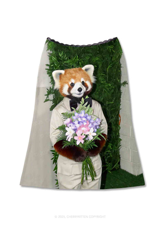 Red Panda Bouquet Y2K Print Midi Skirt Cherrykitten