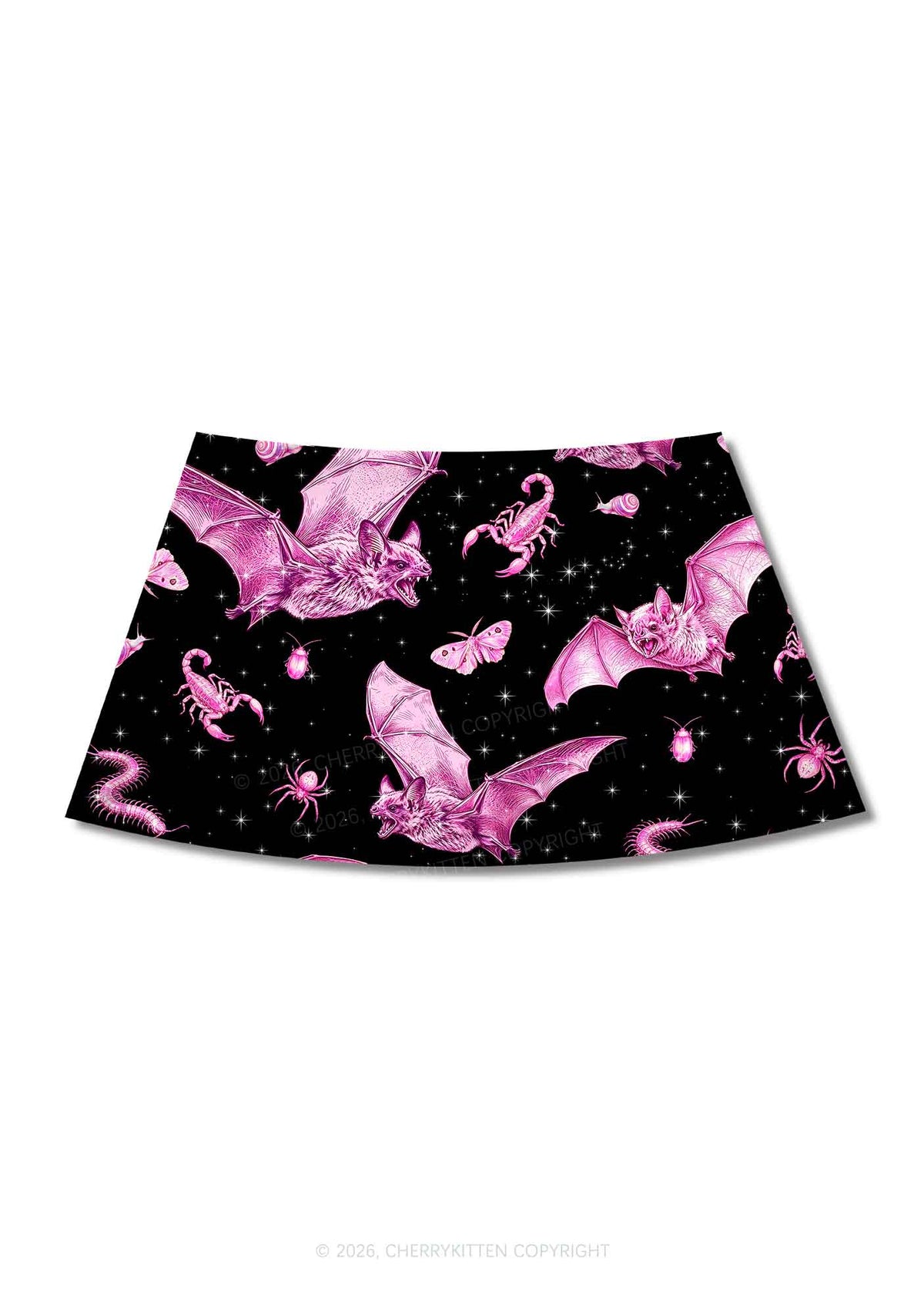 Halloween Pink Bat Y2K Print Mini Skirt Cherrykitten