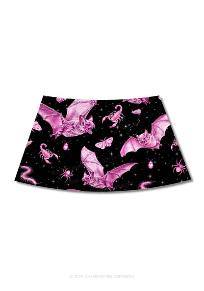 Halloween Pink Bat Y2K Print Mini Skirt Cherrykitten