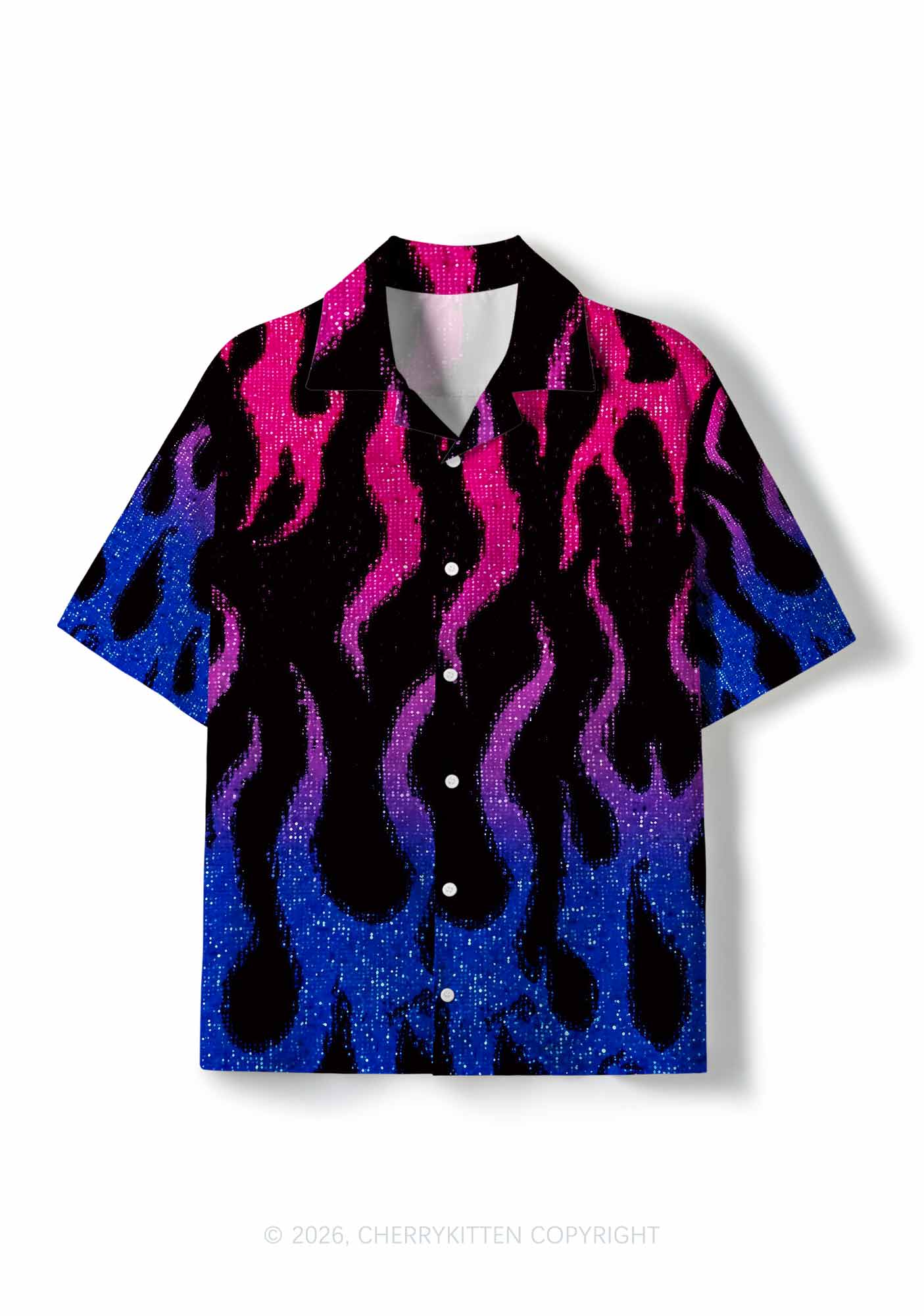 Bisexual Flame Pride Y2K Print Hawaiian Shirt Cherrykitten