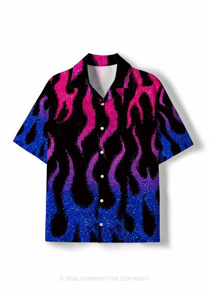 Bisexual Flame Pride Y2K Print Hawaiian Shirt Cherrykitten