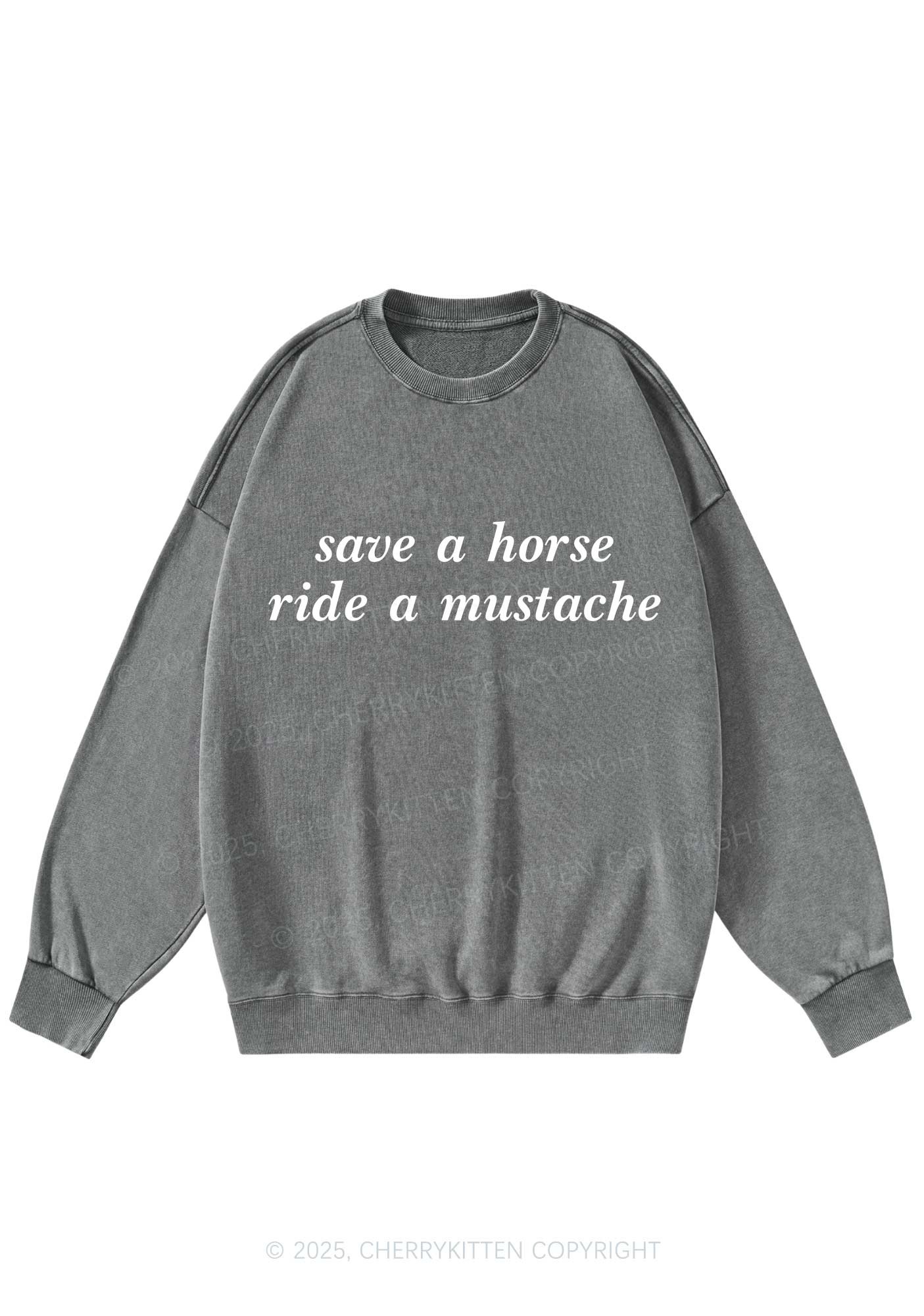 Ride A Mustache Y2K Washed Sweatshirts Cherrykitten
