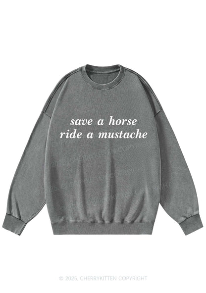 Ride A Mustache Y2K Washed Sweatshirts Cherrykitten