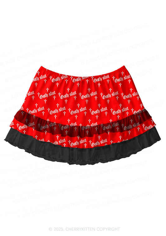 Halloween Goth Slxt Y2K Print Mini Layered Skirt Cherrykitten