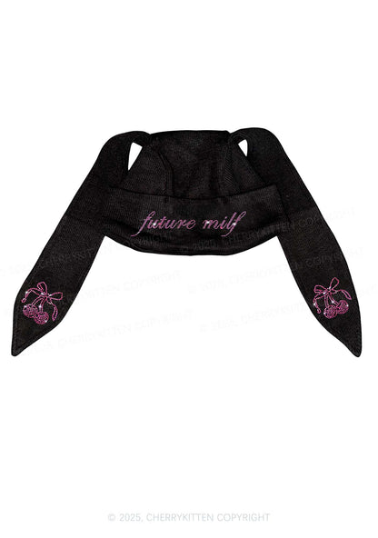 Rhinestone Future Mxxf Y2K Bunny Ear Knitted Hat Cherrykitten