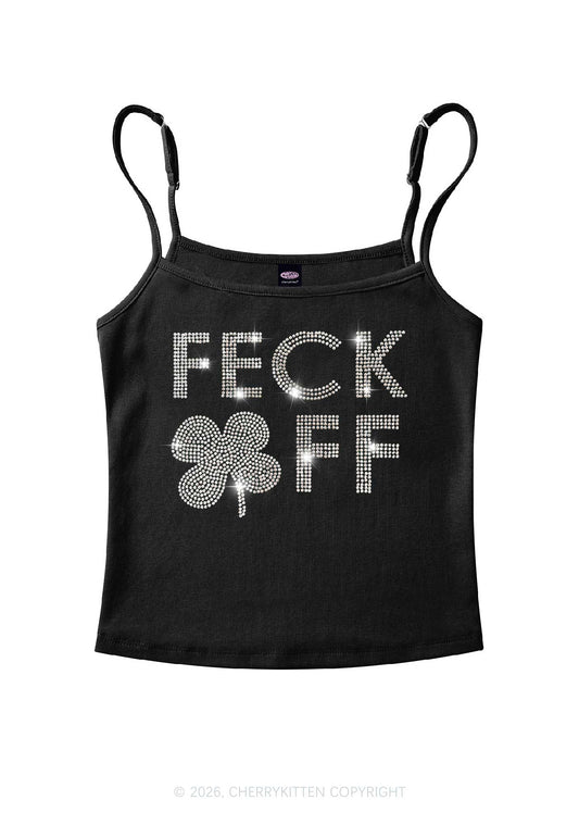 Rhinestone Feck Off St Patricks Y2K Spaghetti Strap Cami Cherrykitten