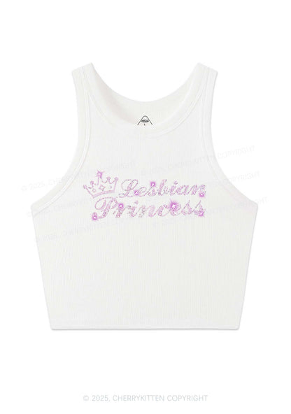 Rhinestone Lesbian Princess Pride Y2K Crop Tank Top Cherrykitten