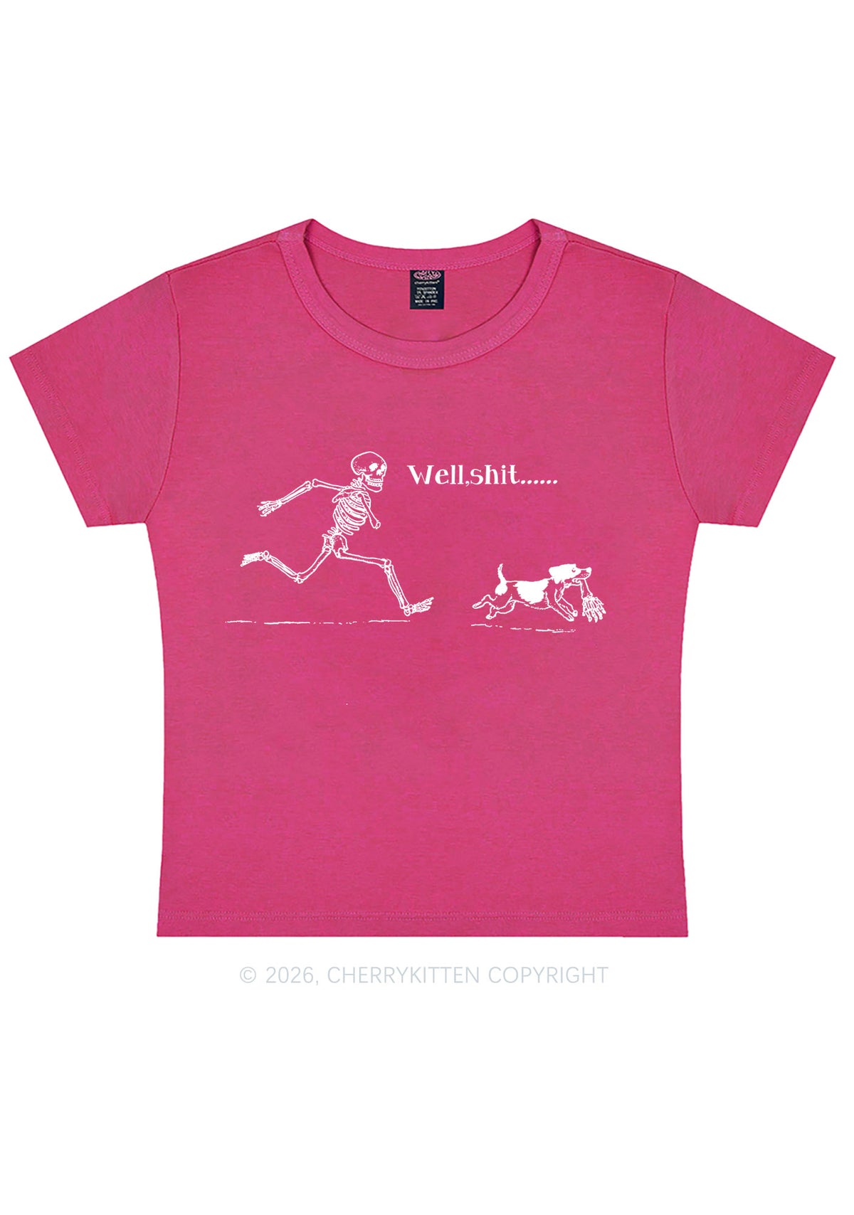 Halloween Skeleton Chase Dog Y2K Baby Tee Cherrykitten