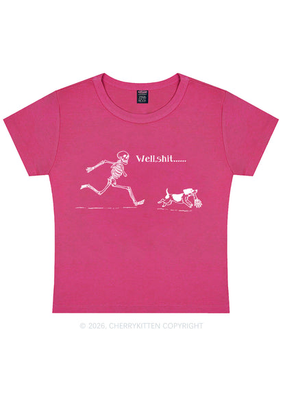 Halloween Skeleton Chase Dog Y2K Baby Tee Cherrykitten