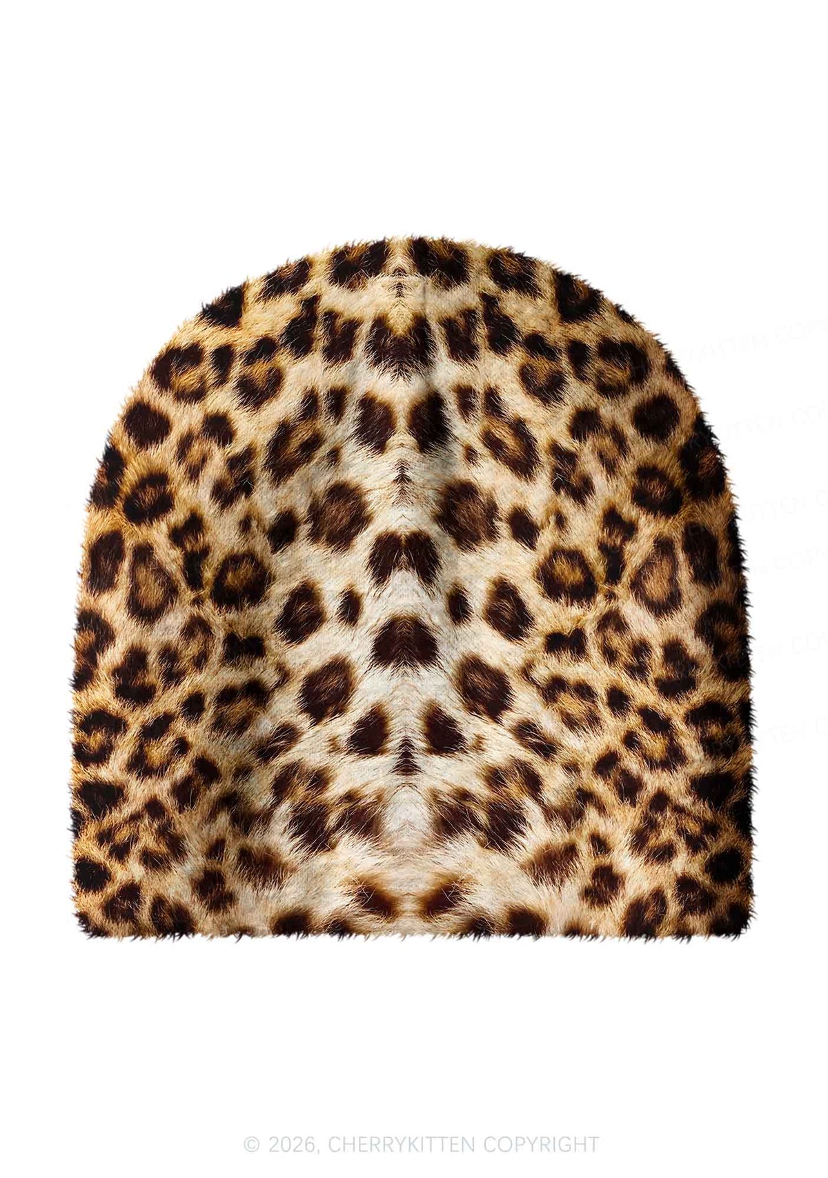 Khaki Leopard Y2K Print Knit Beanie Cherrykitten