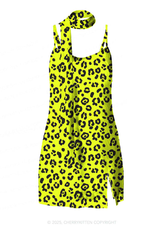 Neon Leopard Y2K Mesh Slip Dress Cherrykitten