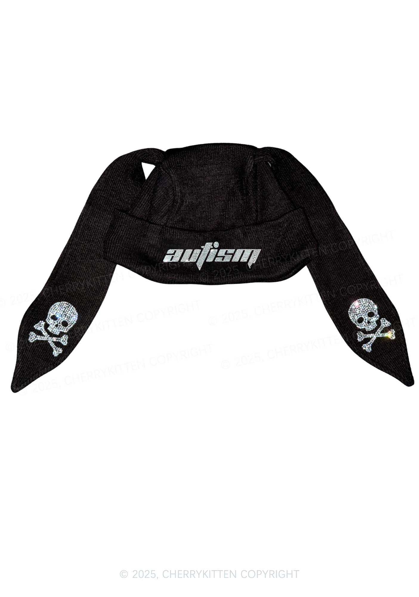 Rhinestone Autism Y2K Bunny Ear Knitted Hat Cherrykitten