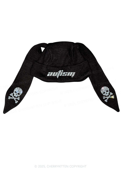 Rhinestone Autism Y2K Bunny Ear Knitted Hat Cherrykitten