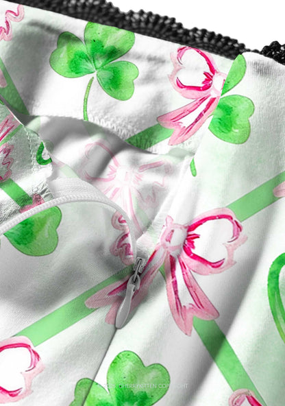 Shamrock Pink Bows St Patricks Y2K Print Midi Skirt Cherrykitten