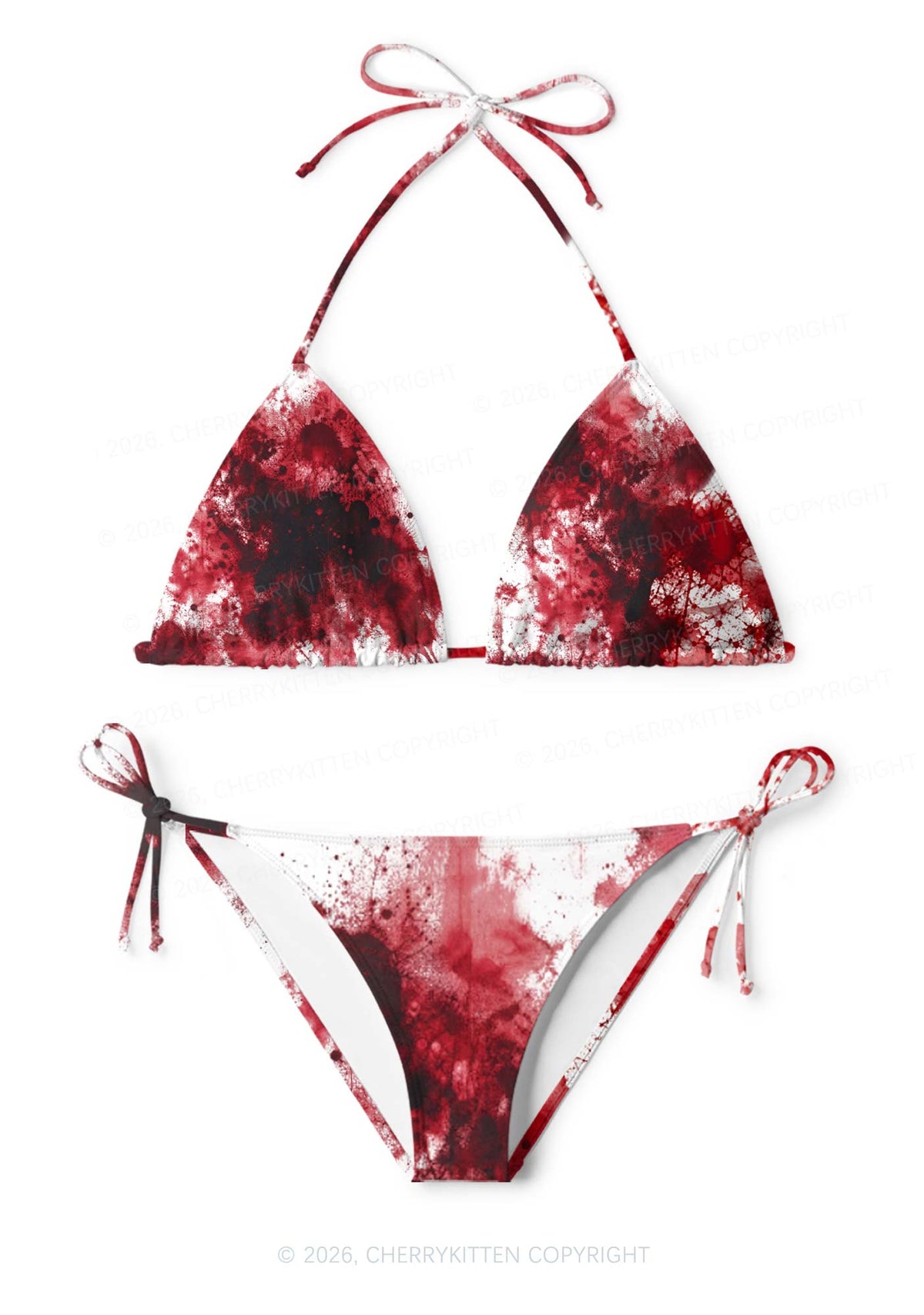 Halloween Blood Stains On White Y2K Print Bikini Set Cherrykitten