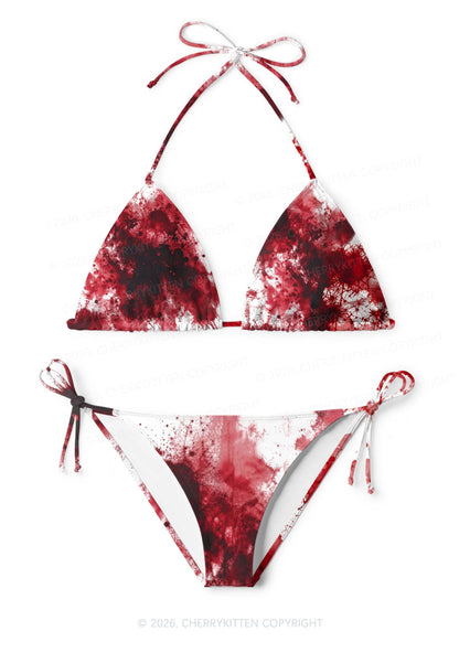 Halloween Blood Stains On White Y2K Print Bikini Set Cherrykitten