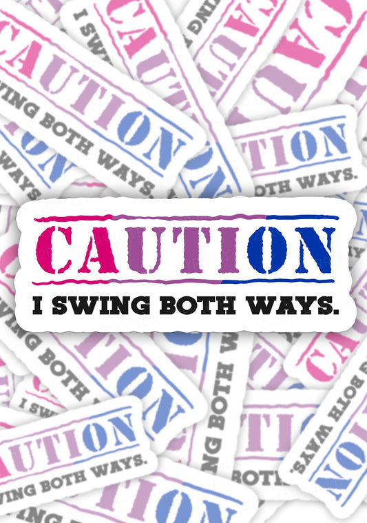 Caution I Swing Both Ways Pride 1pc Y2K Sticker Cherrykitten