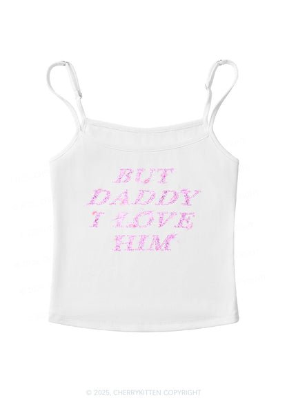 Rhinestone But Daddy I Love Him Y2K Spaghetti Strap Cami Cherrykitten
