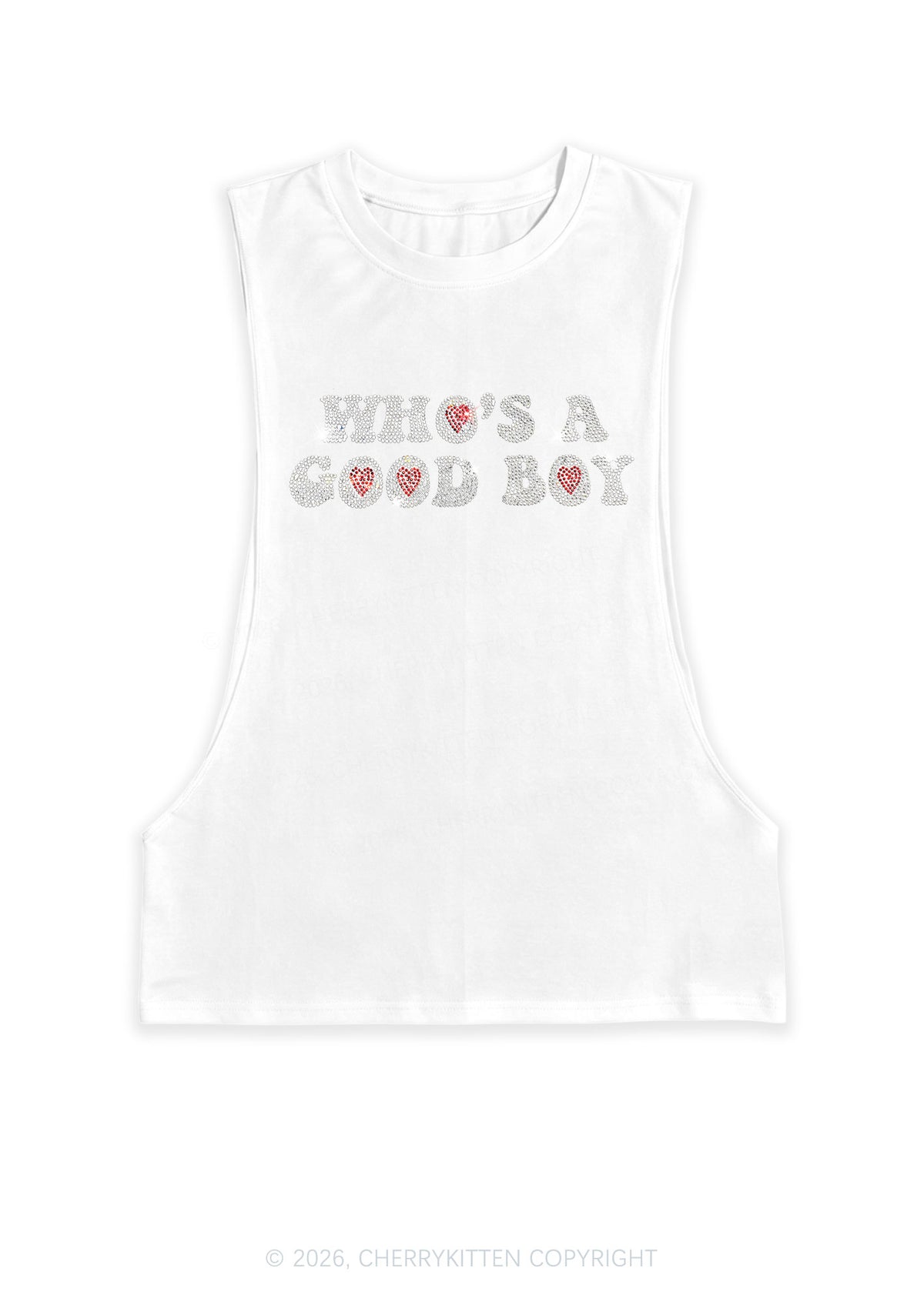 Rhinestone Whos A Good Boy Y2K Men Muscle Side Cutoff Tank Top Cherrykitten