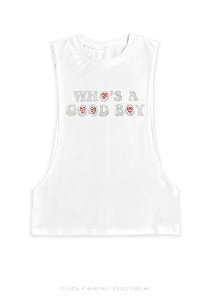 Rhinestone Whos A Good Boy Y2K Men Muscle Side Cutoff Tank Top Cherrykitten