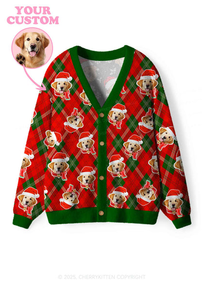 Custom Christmas Dog Face Y2K Christmas Cardigan Knit Sweatshirt Cherrykitten