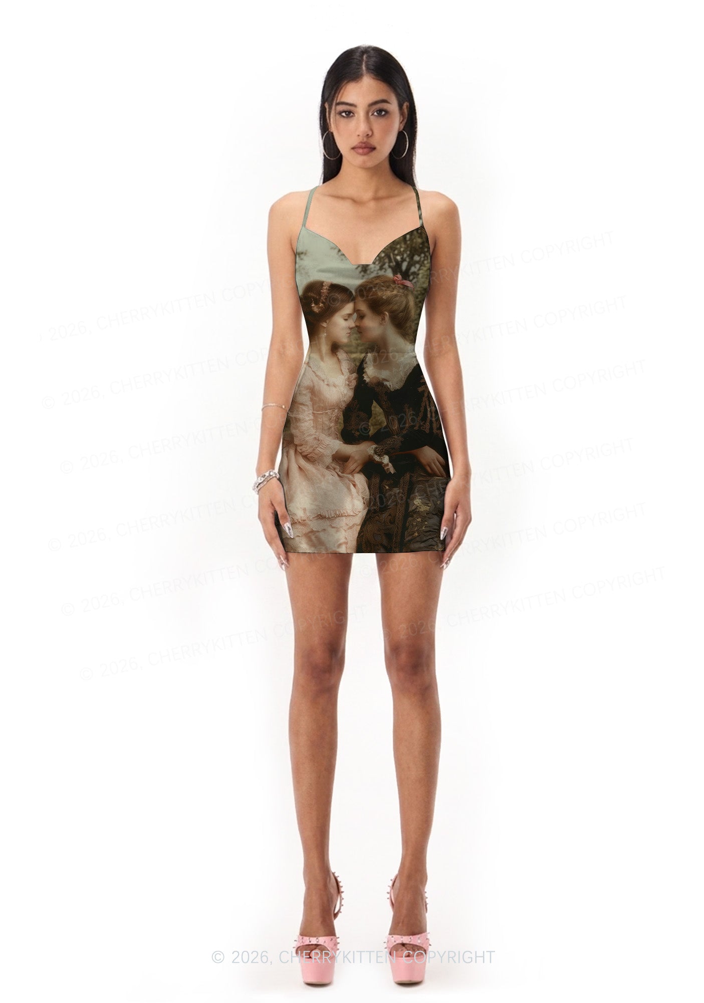 Whispers Girls Pride Y2K Print Satin Cowl Neck Slip Dress Cherrykitten
