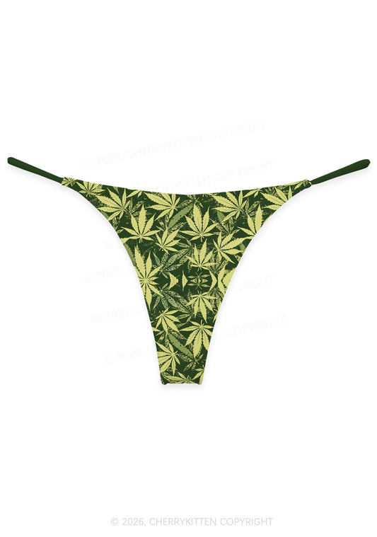 Green Wxxd Leaf Y2K Print Bikini String Thong Cherrykitten