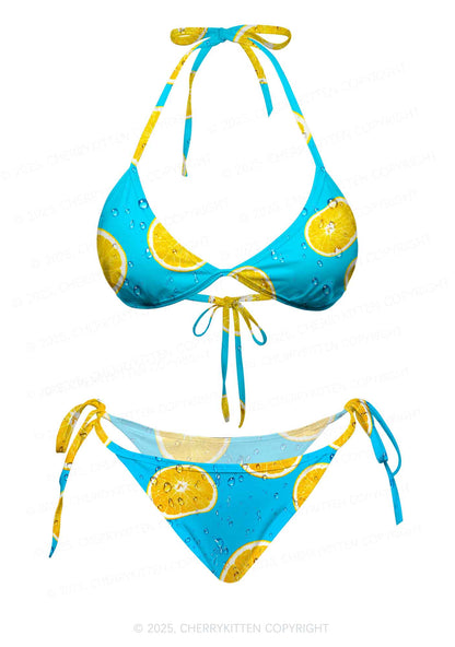 Yellow Lemon Y2K Print Bikini Set Cherrykitten