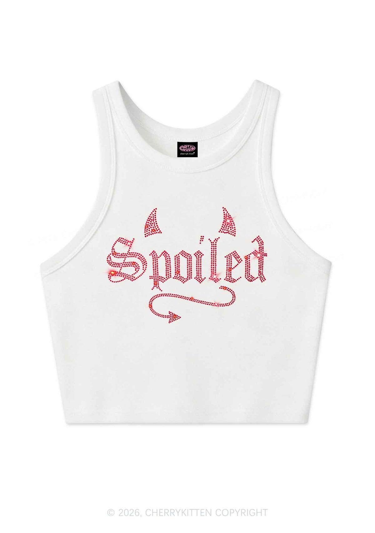 Rhinestone Spoiled Devil Horn Y2K Crop Tank Top Cherrykitten