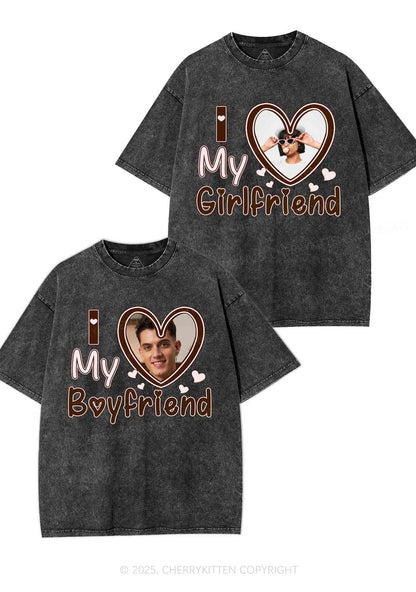 Custom BF GF Brown Heart Y2K Valentine's Day Washed Tee Cherrykitten