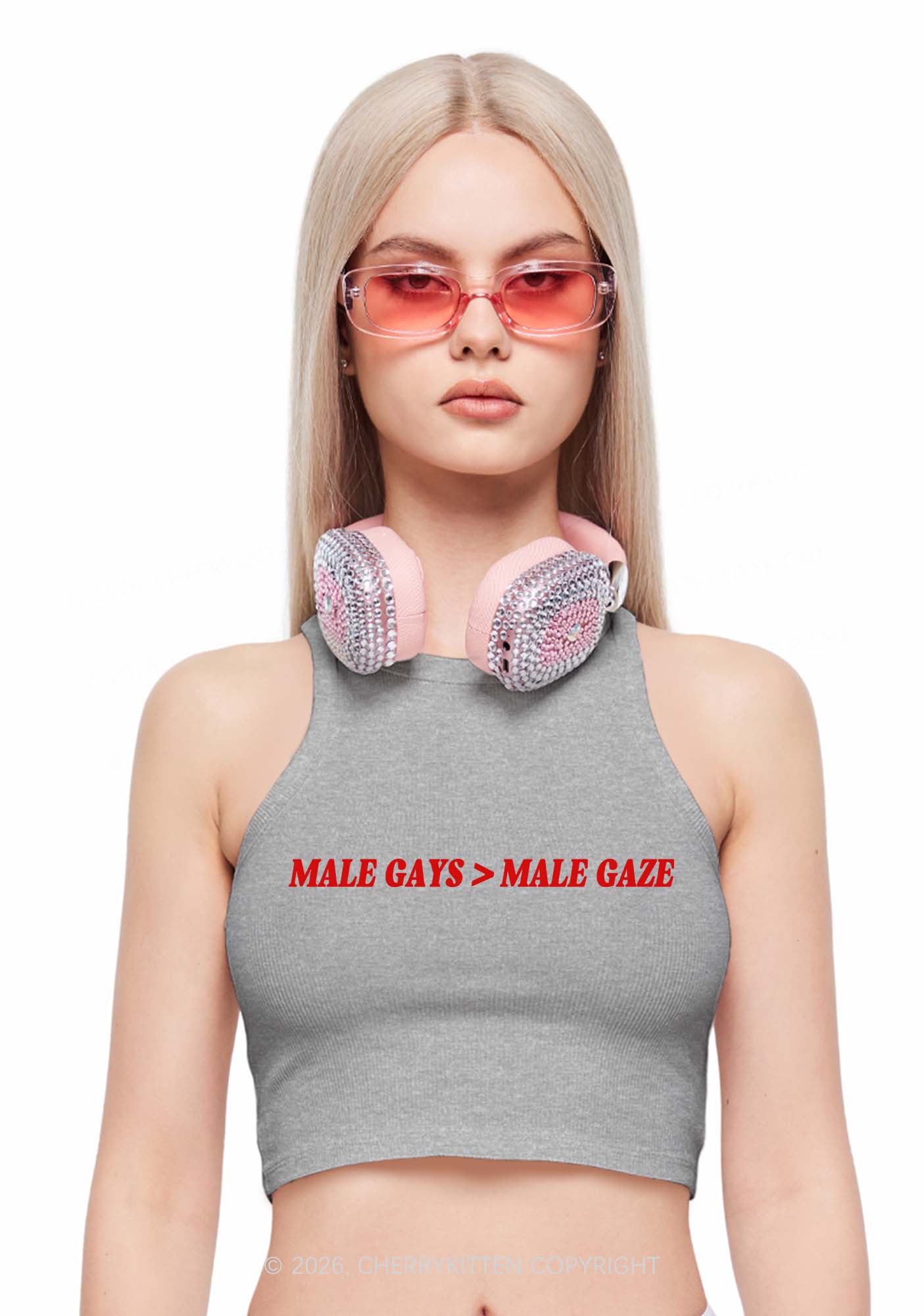 Male Gays Male Gaze Pride Y2K Crop Tank Top Cherrykitten