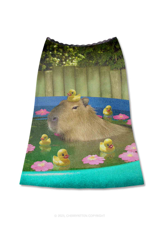 Swimming Capybara Y2K Print Midi Skirt Cherrykitten