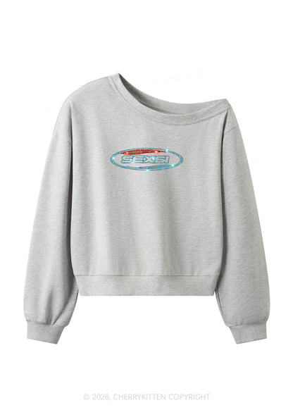 Rhinestone Sexsi Slogan Y2K Off Shoulder Sweatshirts Cherrykitten