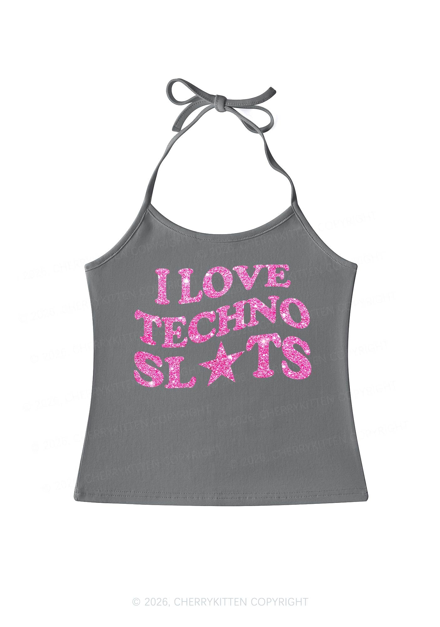 Glitter I Love Techno Slxts Y2K Halter Neck Cami Cherrykitten