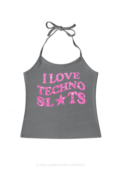 Glitter I Love Techno Slxts Y2K Halter Neck Cami Cherrykitten