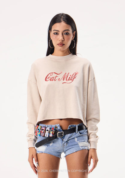 Rhinestone Cat Mxxf Y2K Crop Washed Sweatshirts Cherrykitten